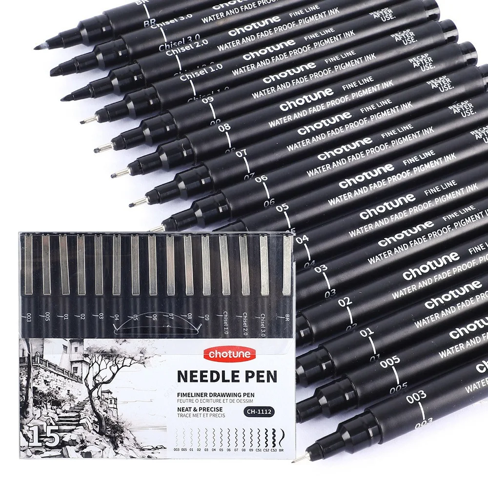 ブラックマイクロペン、15サイズ、防水アーカイブインク、アー - Correction Pen Fine のレビューと価格